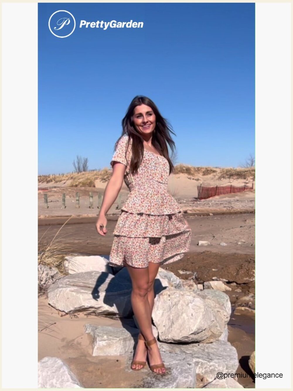 Floral Square Neck Short Sleeve Tiered Ruffle Boho Swing Mini Dress - Picture 7 of 7